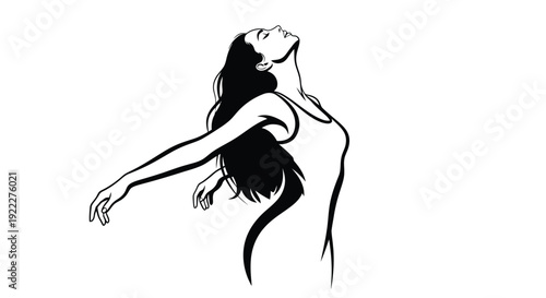 Elegant Woman Silhouette with Arms Outstretched in Joyful Pose.