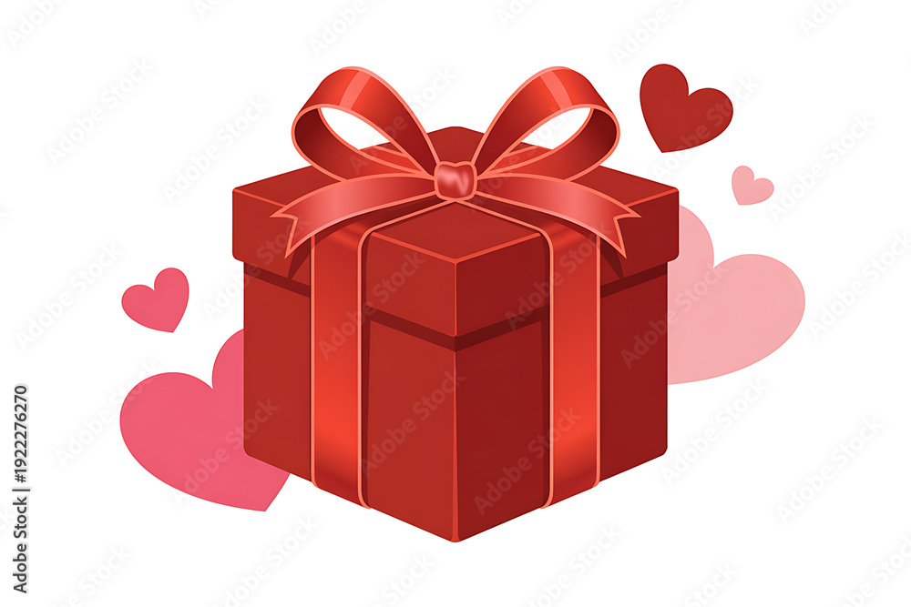 Fototapeta premium Beautiful red gift box with bow and hearts for Valentine's Day