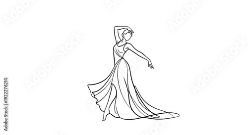 Elegant Woman Dancing in Flowing Gown Sketch.