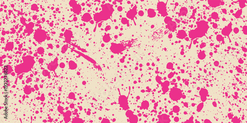 Vibrant hot pink paint splatter vector texture. Abstract pattern with energetic ink spots and drops. Ideal for modern backgrounds or bold designs.Art