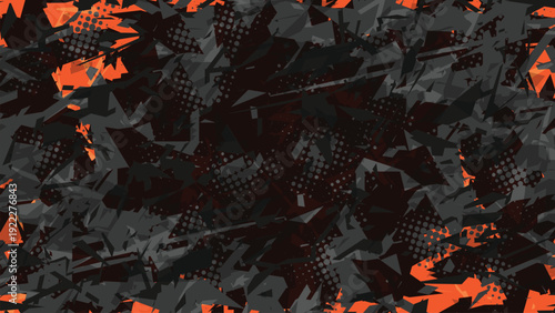 Abstract Geometric Racing Camo Background with Orange and Black Shards