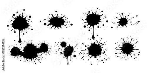 Ink drops and splashes collection with blotter spots liquid paint drips and dirty grunge abstract splatter effects for expressive designs