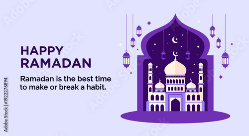 Landscape happy ramadan banner, vector illustration design