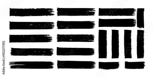 Grungy brush stroke collection featuring paint and ink brushes, varied lines, frames and boxes delivering versatile textured elements for contemporary design