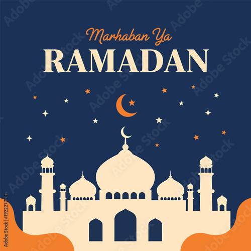 Square banner marhaban ya ramadan, vector illustration design