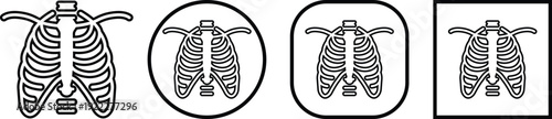 X ray chest rib cage icon set collection group in black line style featuring radiology, skeleton, anatomy, medical scan, diagnostic imaging and healthcare synonym elements for hospital and clinic desi