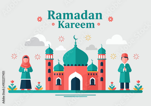 Landscape ramadan kareem banner, vector illustration design