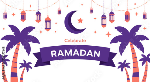 Landscape celebrate ramadhan banner, vector illustration design