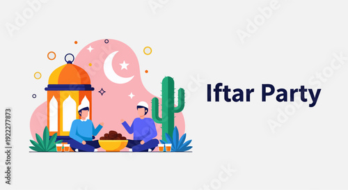 Landscape iftar party banner, vector illustration design