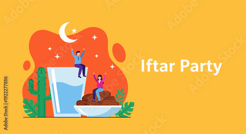 Landscape iftar party banner, vector illustration design