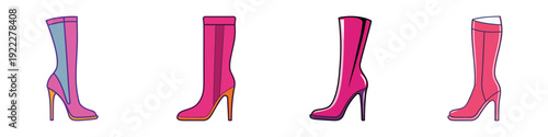 Fashionable pink thigh high boots set with vibrant colors flat design vector illustration