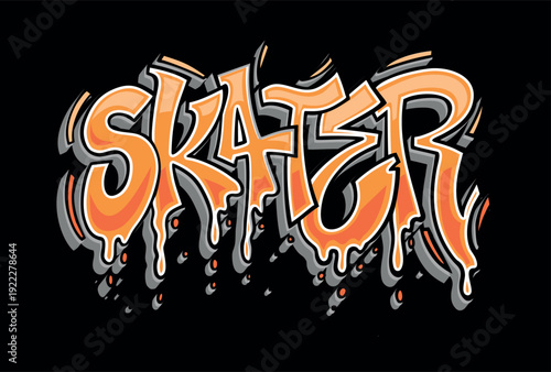 Lettering about a skateboarder. Graphic style artwork.