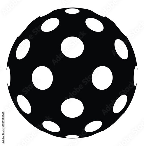 Flat vector illustration of perforated sphere silhouette, geometric polka-dot design, abstract optical art pattern, decorative modern circular shape