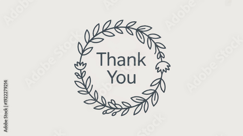 Gratitude message with floral wreath and thank you text on beige background appreciation symbol