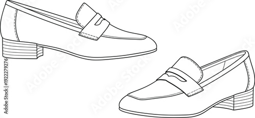 Women’s loafer shoe illustration, fashion footwear artwork, stylish design vector, leather composition, apparel symbol, retail catalog concept