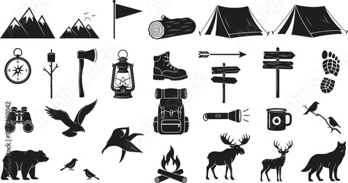 Comprehensive collection of outdoor adventure and camping vector icons set