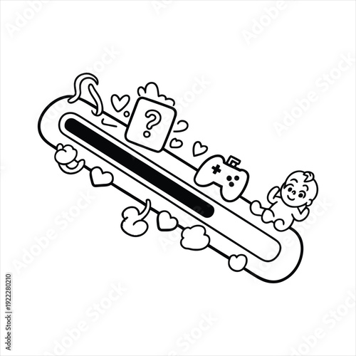 Pregnancy loading bar concept with baby, hearts, and game controller, family planning or future