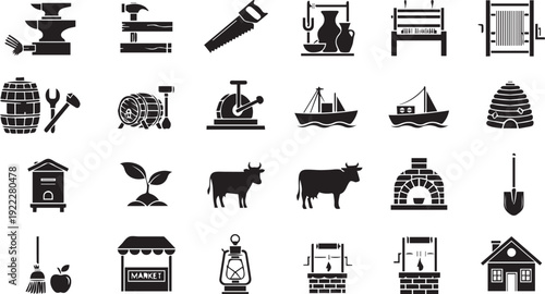 Rural Market Icons – Editable Solid EPS Vector Collection