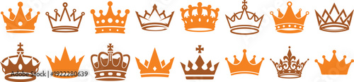 Royal Crown Collection Vector Set in Orange and Brown Cutout Crown Silhouette