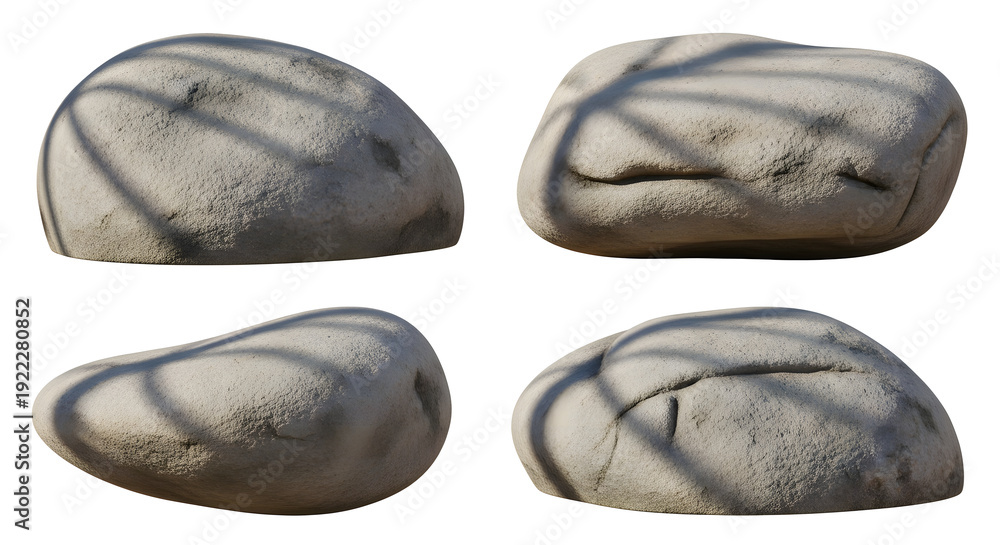 Naklejka premium Set of four gray stones with natural shadows