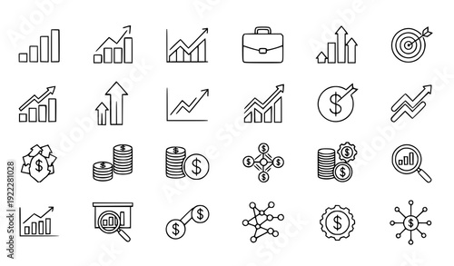 Modern Business Growth Icons – Financial Success Outline Vector Illustration