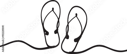 Black outline flip-flops vector illustration on a white background, representing summer, beach, and relaxation.