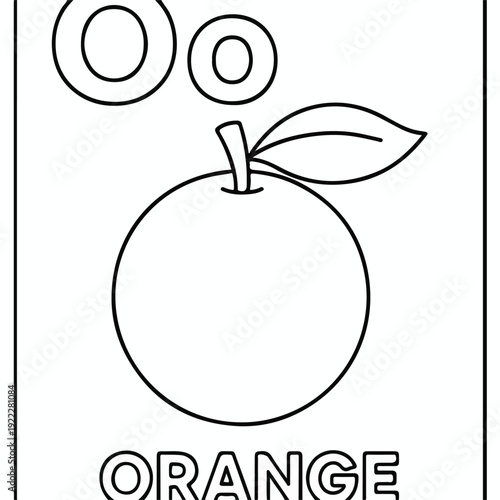 Simple outline coloring page featuring the letter o and a juicy orange for early childhood education activities.