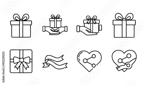 Modern Gift Exchange Icons – Present Sharing Outline Vector Illustration