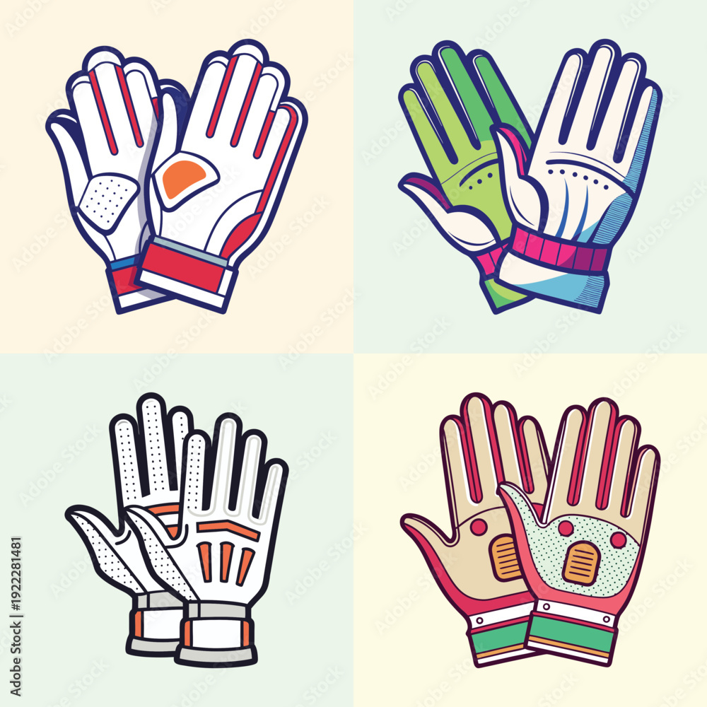 Fototapeta premium Set of colorful golf gloves on pastel background vector illustration