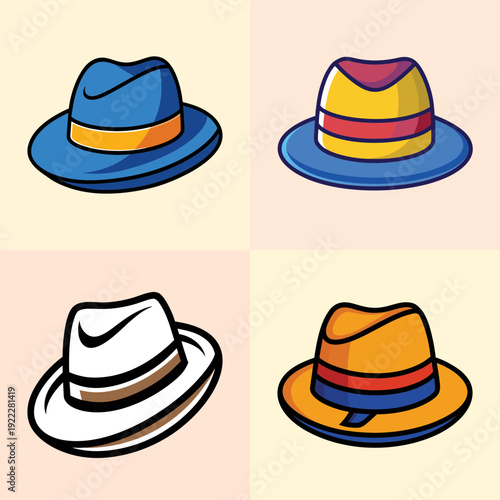 Colorful Fedora Hats Collection Flat Design Vector Illustration