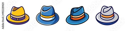 Colorful Fedora Hats Set Flat Design Vector Illustration