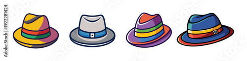 Colorful Fedora Hats Collection Flat Design Vector Illustration