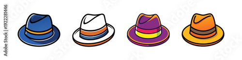 Colorful Fedoras Hats Collection Flat Design vector illustration