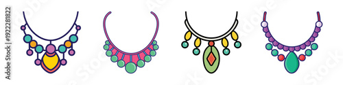 Colorful Necklaces with Jewels and Ornaments Flat Design Vector Illustration