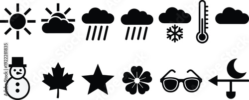 Black and white weather forecast on white background weather forecast symbols clouds