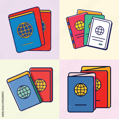Colorful passport holders and travel documents vector illustration flat design