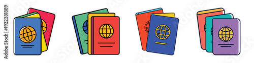 Colorful passport holders with travel documents flat design vector illustration