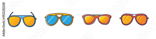 Colorful Sunglasses Set on White Background Flat Design Vector Illustration