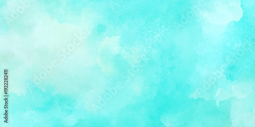 A soft and delicate watercolor background featuring blended turquoise and pale mint green hues creates a serene atmosphere