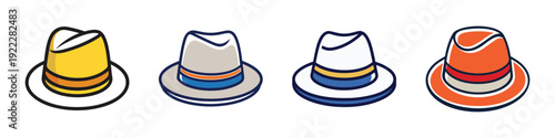 Colorful Trilby Hats Collection Flat Design vector illustration