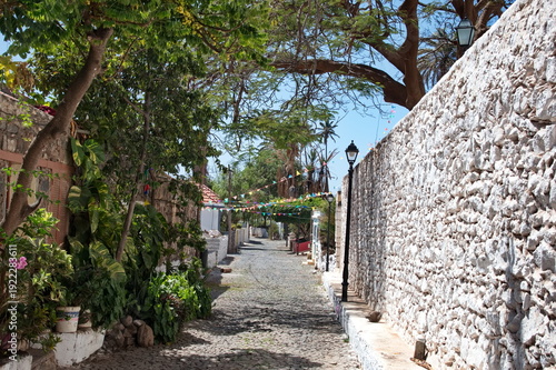 Walking down the street in the village near Praia in Cape Verde