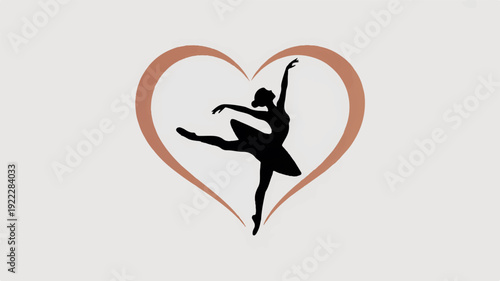 Dancer silhouette in heart shape ballet dancer in love passion and art dance symbol