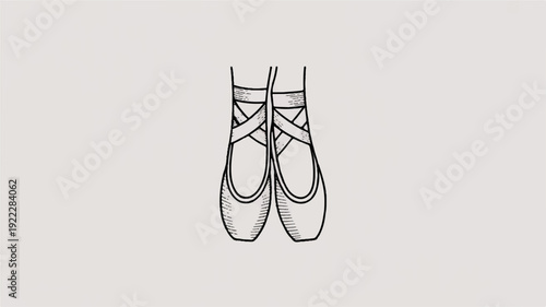 A pair of ballet shoes with ribbons and laces on a light gray background illustration simple design