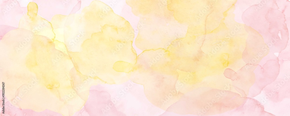 Fototapeta premium 黄色の水彩絵の具で描いたピンクの花びらの背景