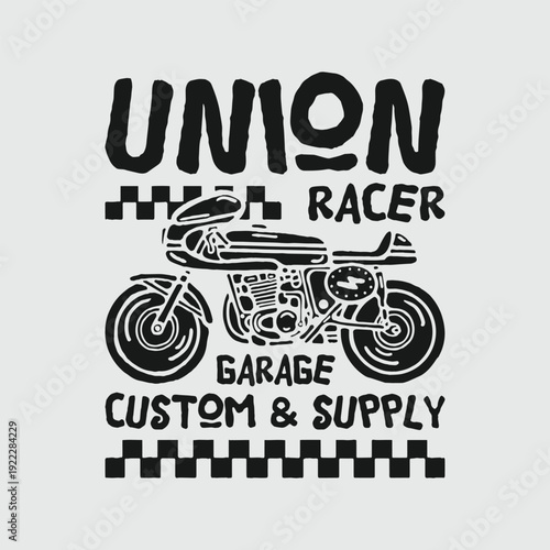 Union Racer Vintage Motorcycle Garage Typography T Shirt Design Retro Biker Illustration