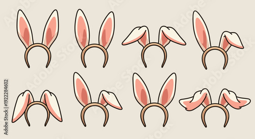 A collection of cute bunny ear headbands in colorful cartoon vector style, perfect for festive events and celebrations