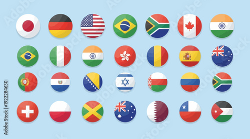 Collection of National Flags Vector Icons Representing Countries Worldwide