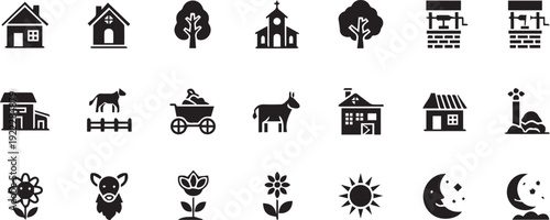 Village Nature Icons – Editable Solid EPS Vector Collection