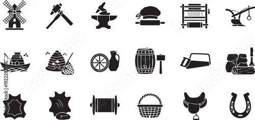 Heritage Tool Icons – Editable Solid EPS Vector Collection