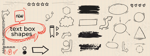Text box collection. Rectangle and round shapes with pencil sketch texture. Grunge crayon outline text boxes for notes. Hand drawn doodle shapes.

